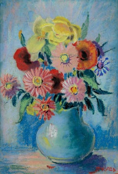 Vintage Flowers in Blue Vase