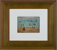 "Lake Michigan Beach Scene, " Oil on Canvas Seascape signed by Francesco Spicuzza