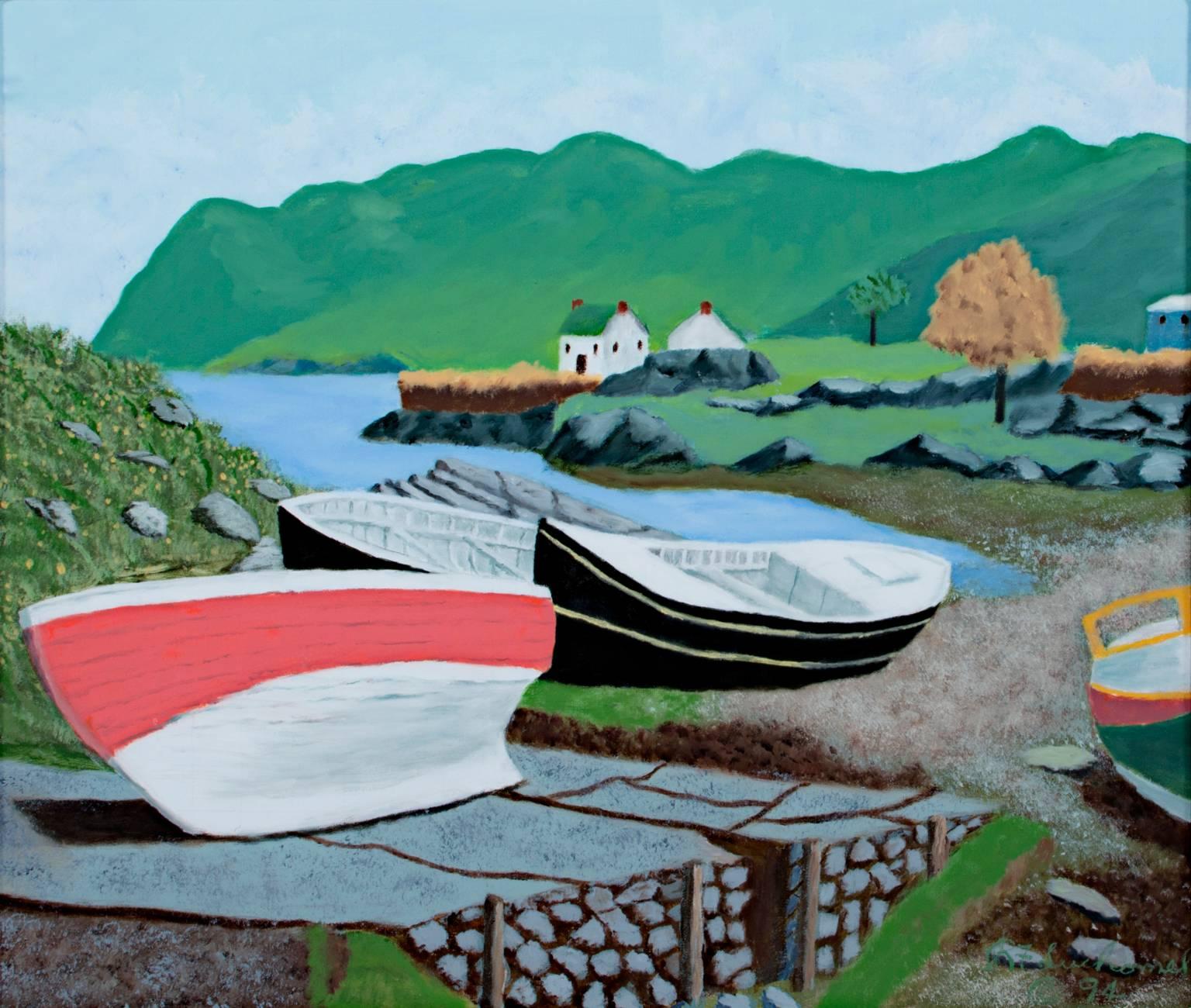"Marea baja" es una pintura original al óleo sobre lienzo de Raymond Suchomel. El artista firmó el cuadro en la parte inferior derecha. Este cuadro representa tres barcas arrastradas a tierra por la marea baja. 

Arte de 20" x 24
Marco de 32 1/8' x