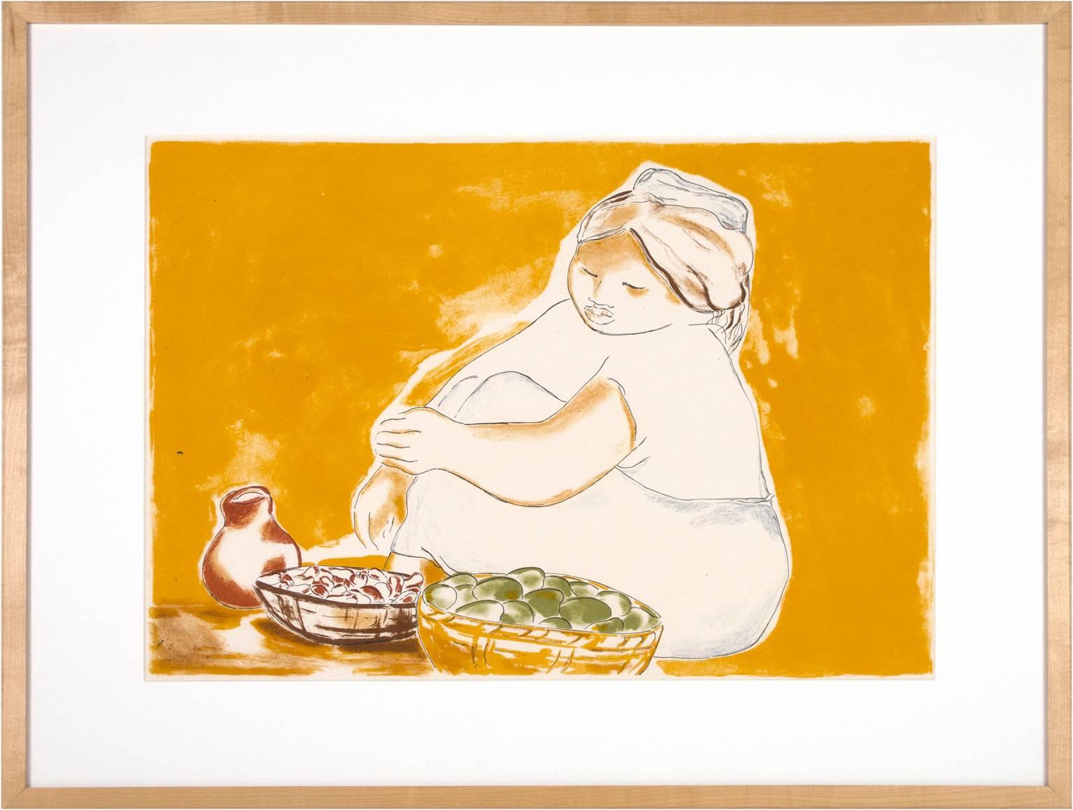 Angelika Thusius Figurative Print - "Untitled (Woman with 2 Baskets and 1 Pitcher), " Original Color Lithograph A.P.