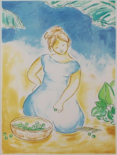 „Ohne Titel (Frau mit Traubenkorb),“ Original-Farblithographie