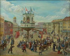 "Russian Village Scene," Original Oil on Canvas signed by Olga Vasilevlkay