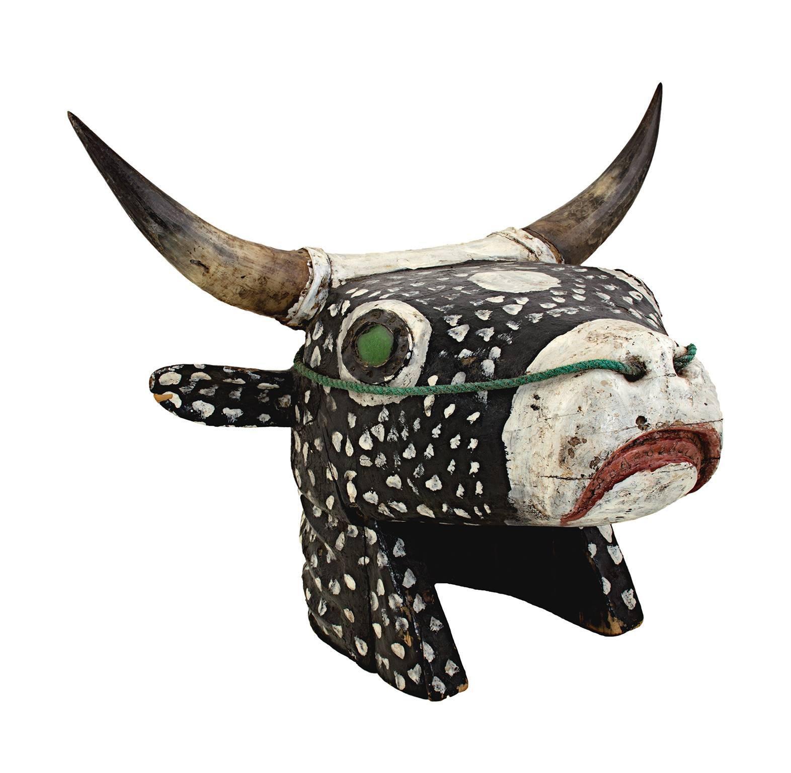 "Cow Head - Bidjogo Tribe Portuguese Guinea, " Painted Wood from Africa - Sculpture by Unknown