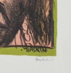 "Oglala Woman, " Original Color Lithograph Portrait signed by Leonard Baskin