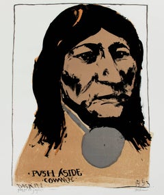 Vintage "Push Aside - Comanche, " Original Lithograph Portrait signed by Leonard Baskin