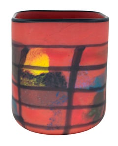 „Rote:: matte:: quadratische Vase“:: handgeblasenes Glas:: signiert von Ioan Nemtoi