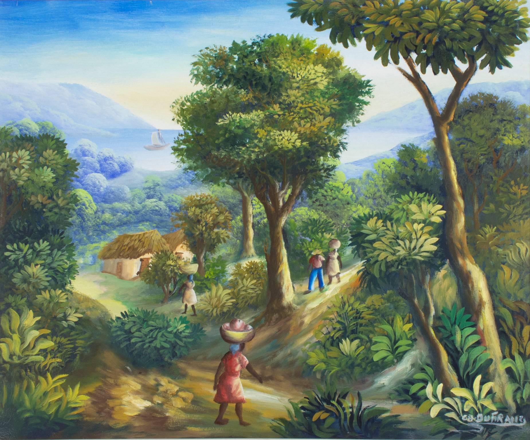 Charles Dufranc Figurative Painting - Haitian Villagers Near Water