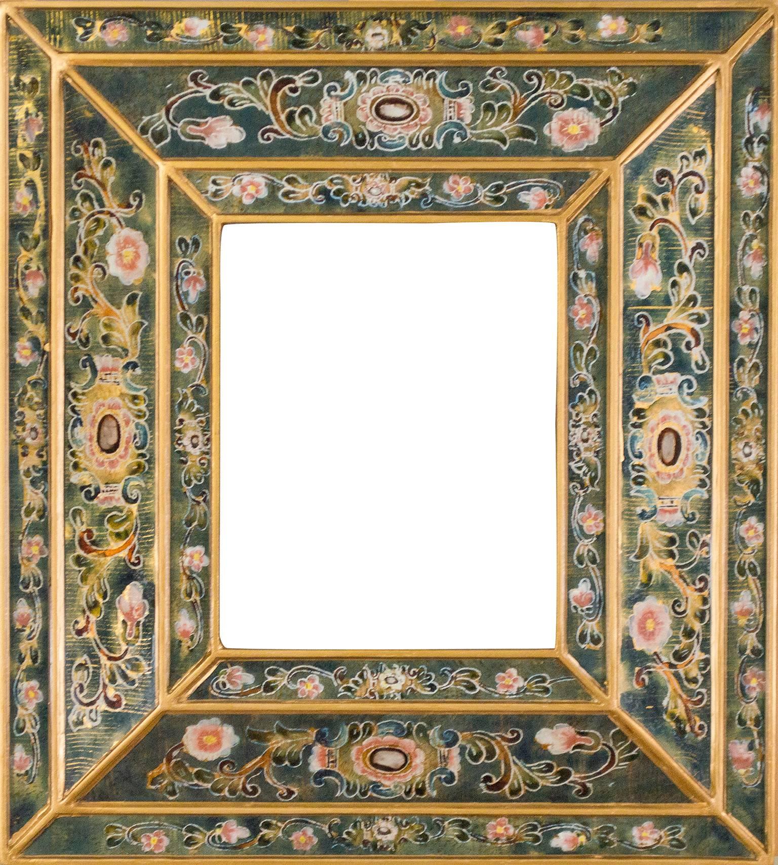 Specchio di vetro dipinto a mano di arte popolare peruviana con motivo primaverile regalo per la mamma colori - Art di Unknown