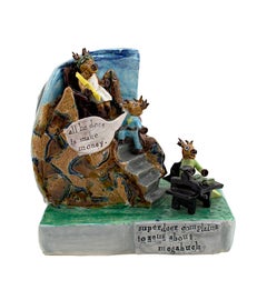 "Superdeer Complains to Zeus about Megabuck, " Ceramic signed by Bill Reid