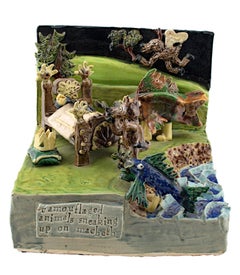 Retro "Camouflaged Animals Sneaking Up On MacBeth, " Ceramic signed by Bill Reid