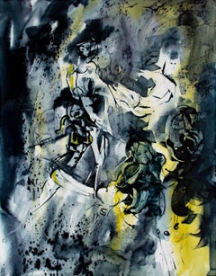 "Dancers, " Abstract Double Sided Watercolor Painting signed by Pat Andre