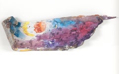 "Up North Birch Bark Series: BoatScape, " Watercolor on Birchbark signed 
