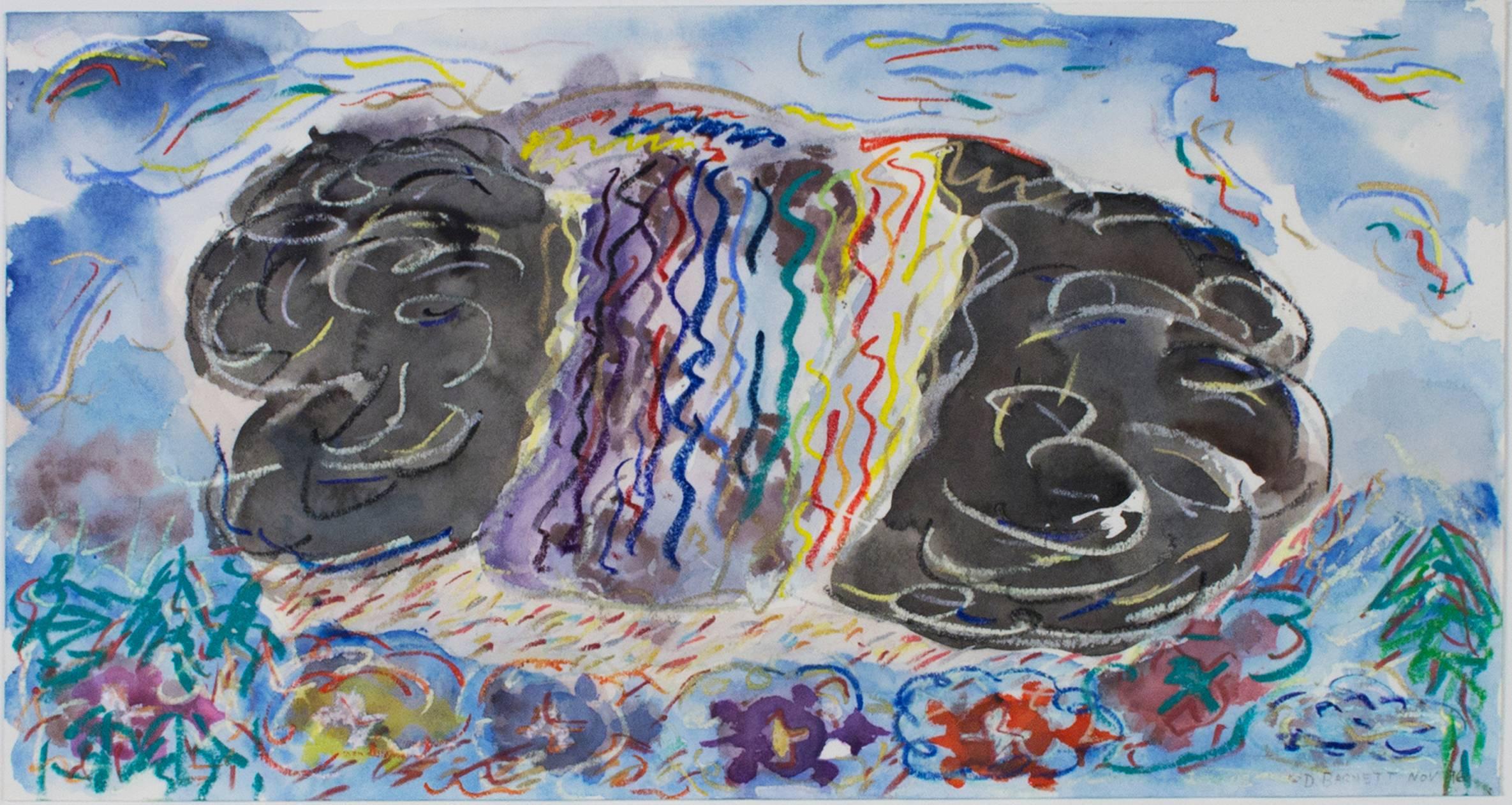 "Black Cloud Over Chenequa, " Oil Pastel and Watercolor signed by David Barnett