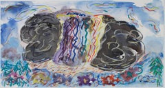 Vintage "Black Cloud Over Chenequa, " Oil Pastel and Watercolor signed by David Barnett