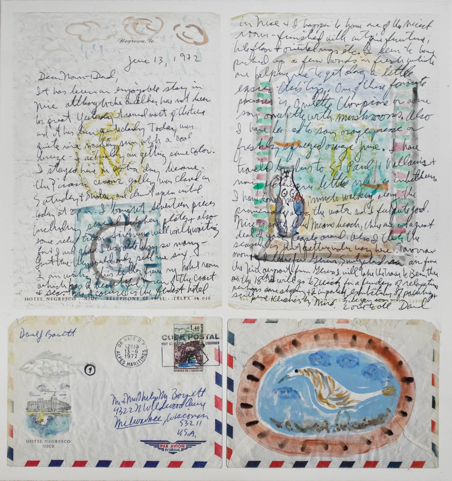 "Homage to Picasso: Letter and Postage Stamp from Nice, France: Variation II"