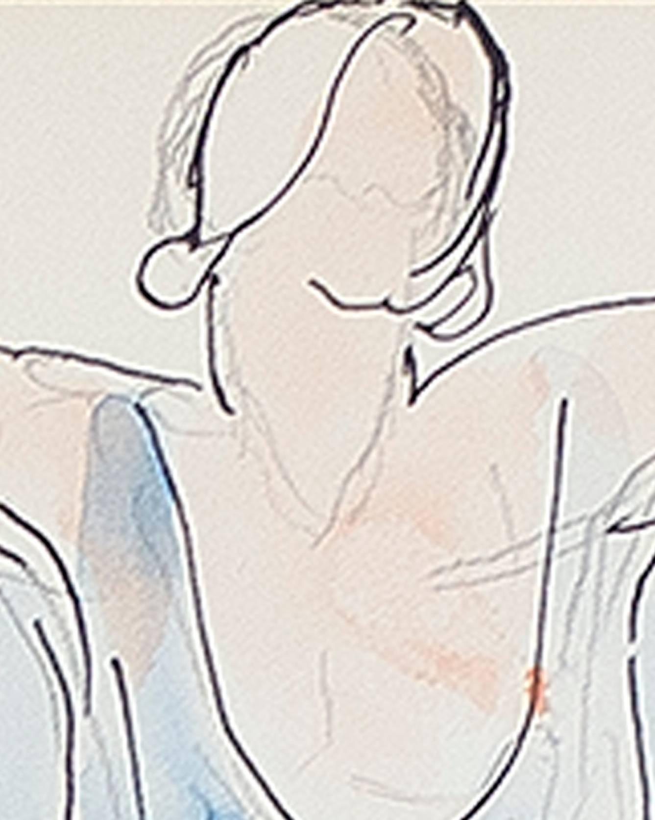„Isadora Duncan (Blau), „ Stift, Tinte und Aquarell signiert von Abraham Walkowitz im Angebot 2