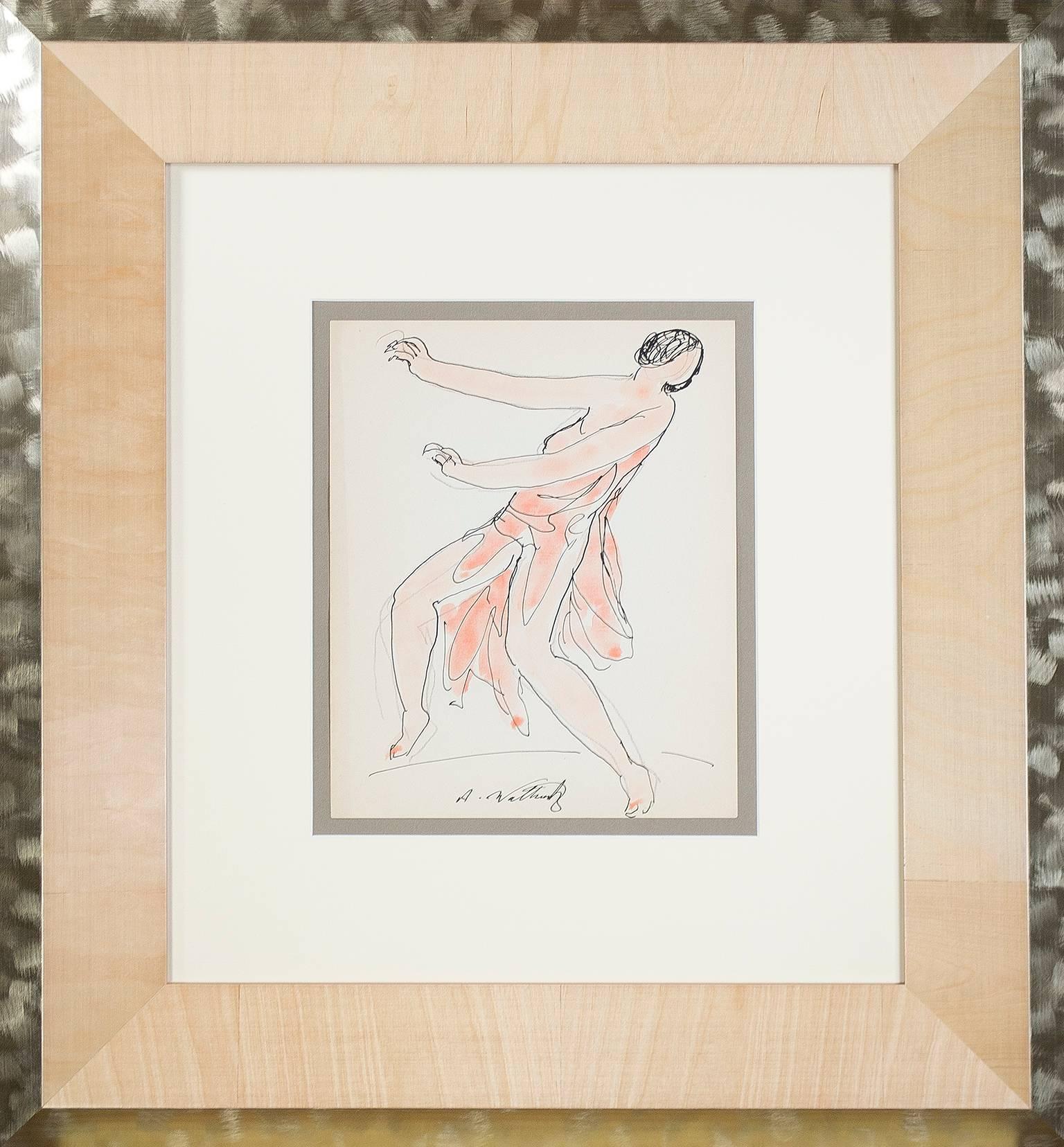 „Isadora Duncan (Orange), „ Stift, Tinte und Aquarell signiert von Abraham Walkowitz im Angebot 5