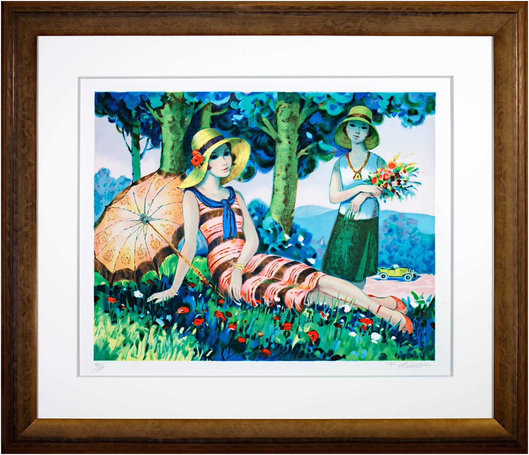 Lithographie française du 20e siècle, représentant des femmes et des arbres, signée en vente 2
