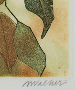 "Plant Leaves, " Color Etching and Aquatint signed by Anne Walker