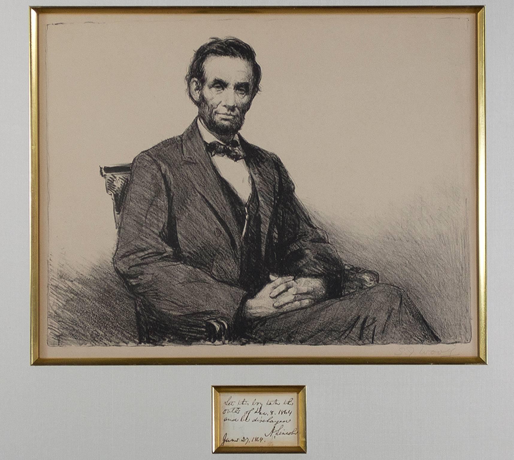 S.J. Woody Portrait Print - "Abraham Lincoln" and original Abraham Lincoln Proclamation and Signature