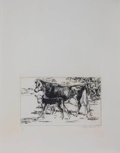 "Bovine Family," original etching by Leroy Neiman