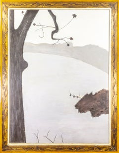 "First Snow, " Framed Winter Landscape Oil on Wood, Signed