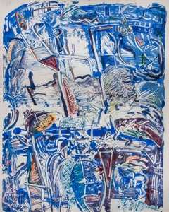 "Blue, " Abstract Mixed Media Original Monoprint by Estherly Allen
