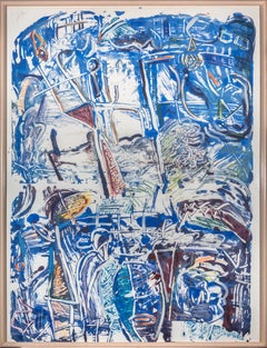 "Blue, " Abstract Mixed Media Original Monoprint by Estherly Allen