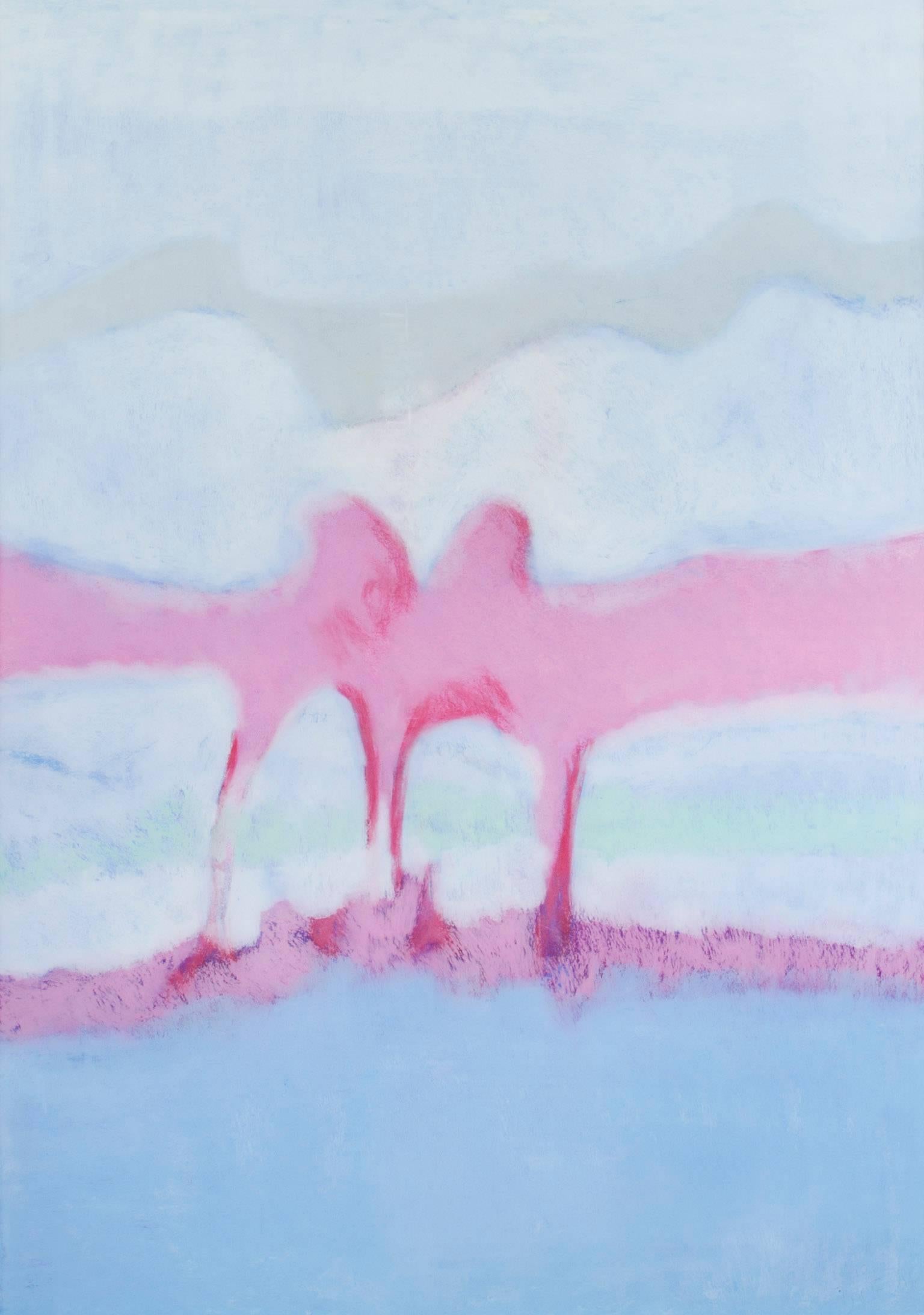 „Landschaftsblau, violett, weiß“, ein Pastell von Sue Bartfield