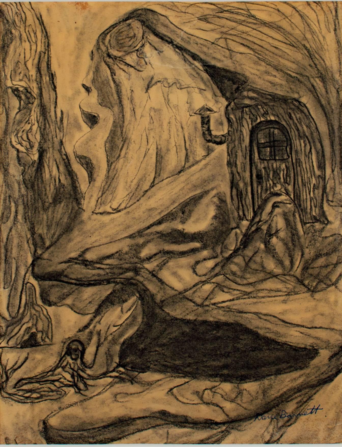"Mountain Mystery" est un dessin original au fusain signé de David Barnett. Le paysage surréaliste représente des formes naturelles montagneuses avec des lignes tourbillonnantes et un élément d'incertitude. 

12" x 9" art
cadre de 18 3/8" x 15
