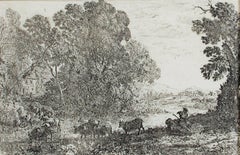 "Le Bouvier (Il vaccaro)", acquaforte di paesaggio di Claude Gelle Lorrain
