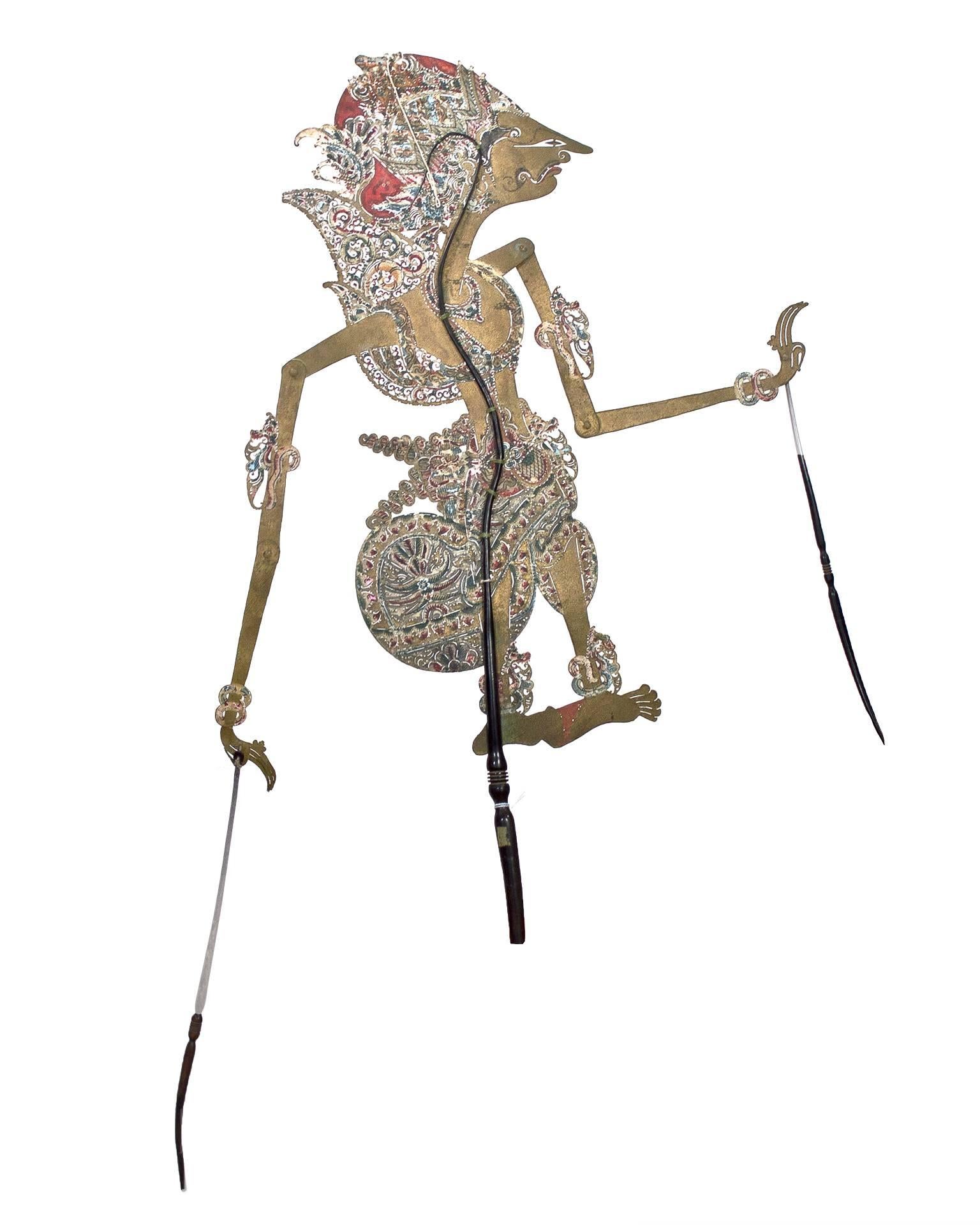 Unknown Figurative Sculpture - "Indonesian Shadow Puppet Wayang Purwa, " Leather created in Indonesian 