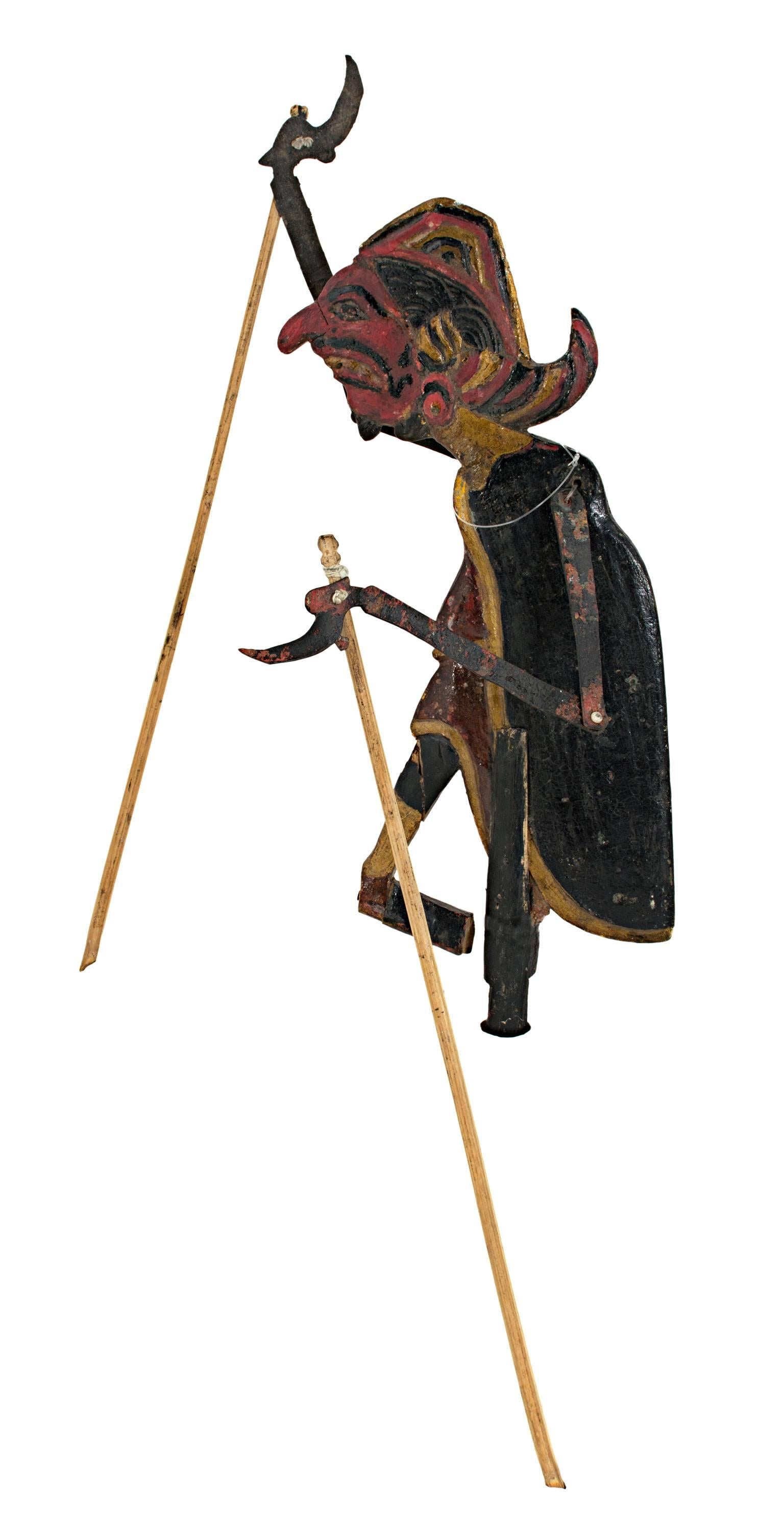 Unknown Figurative Sculpture - "Flat Wooden Puppet (male), " Wood & Leather created in Indonesian in the 19th C