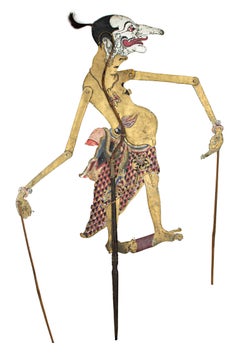 Antique "Indonesian Shadow Puppet, " Wood and Leather created in Indonesia c. 1800s 