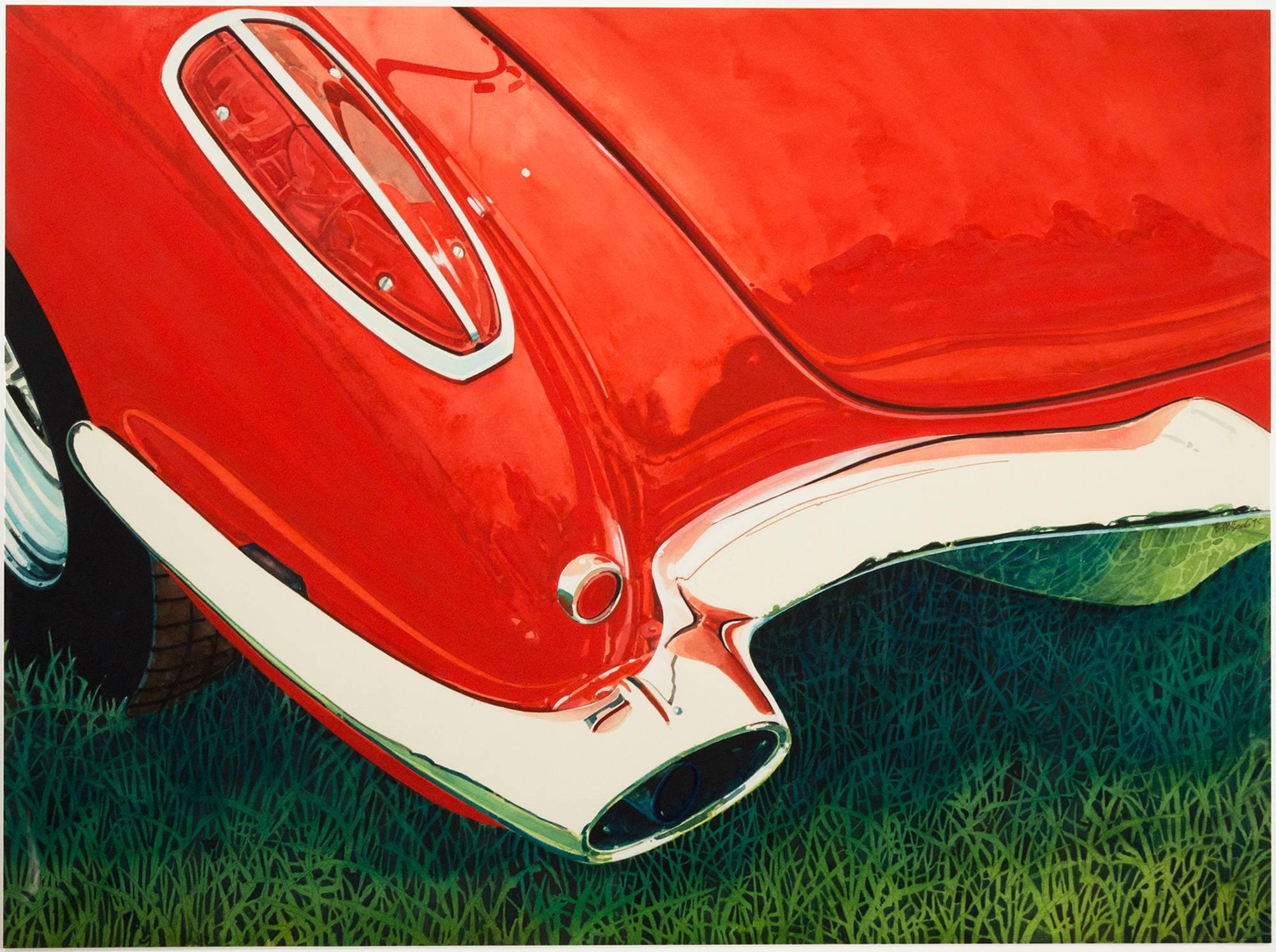 "'58 Corvette, " Watercolor Close up signed by Bruce McCombs