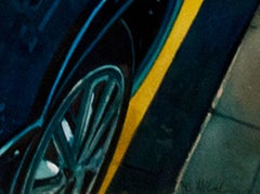 contemporary realist watercolor car cathedral reflection city scene signed