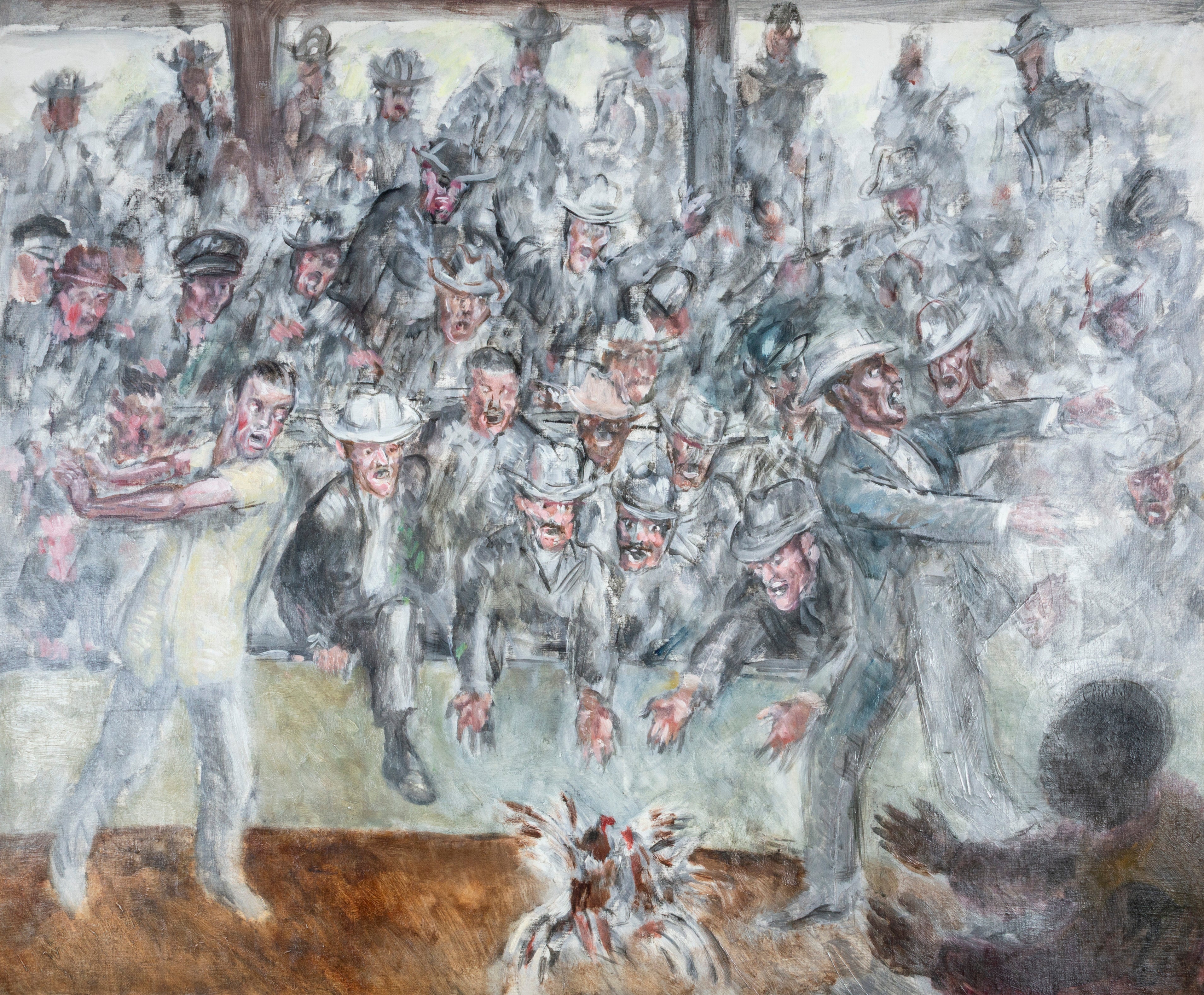 'Cock Fight in Cuba' original Regionalist painting signed by John Steuart Curry