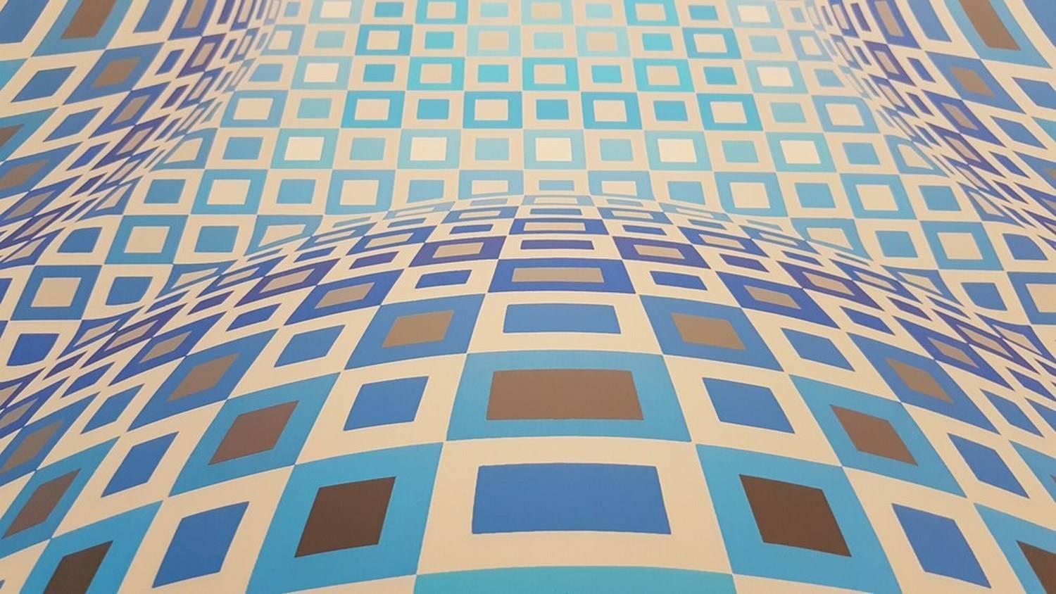 Enigma, Four Blue Spheres - Op Art Print by Victor Vasarely