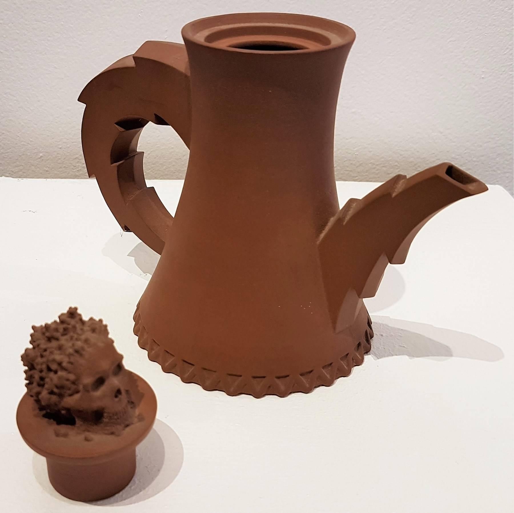 Cooling Tower Teapot #II - Gray Figurative Sculpture by Richard Notkin