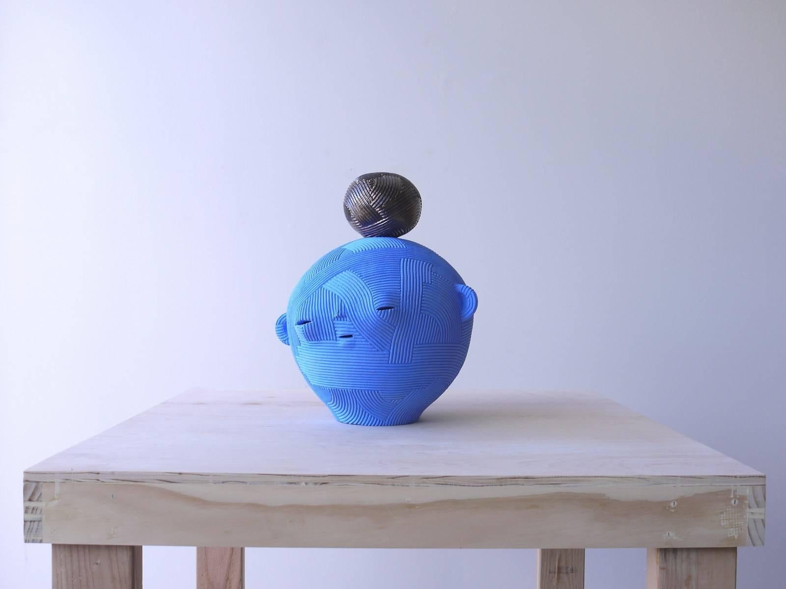 En Iwamura Figurative Sculpture - Neo-Jomon: Blue Head (2 Pieces)