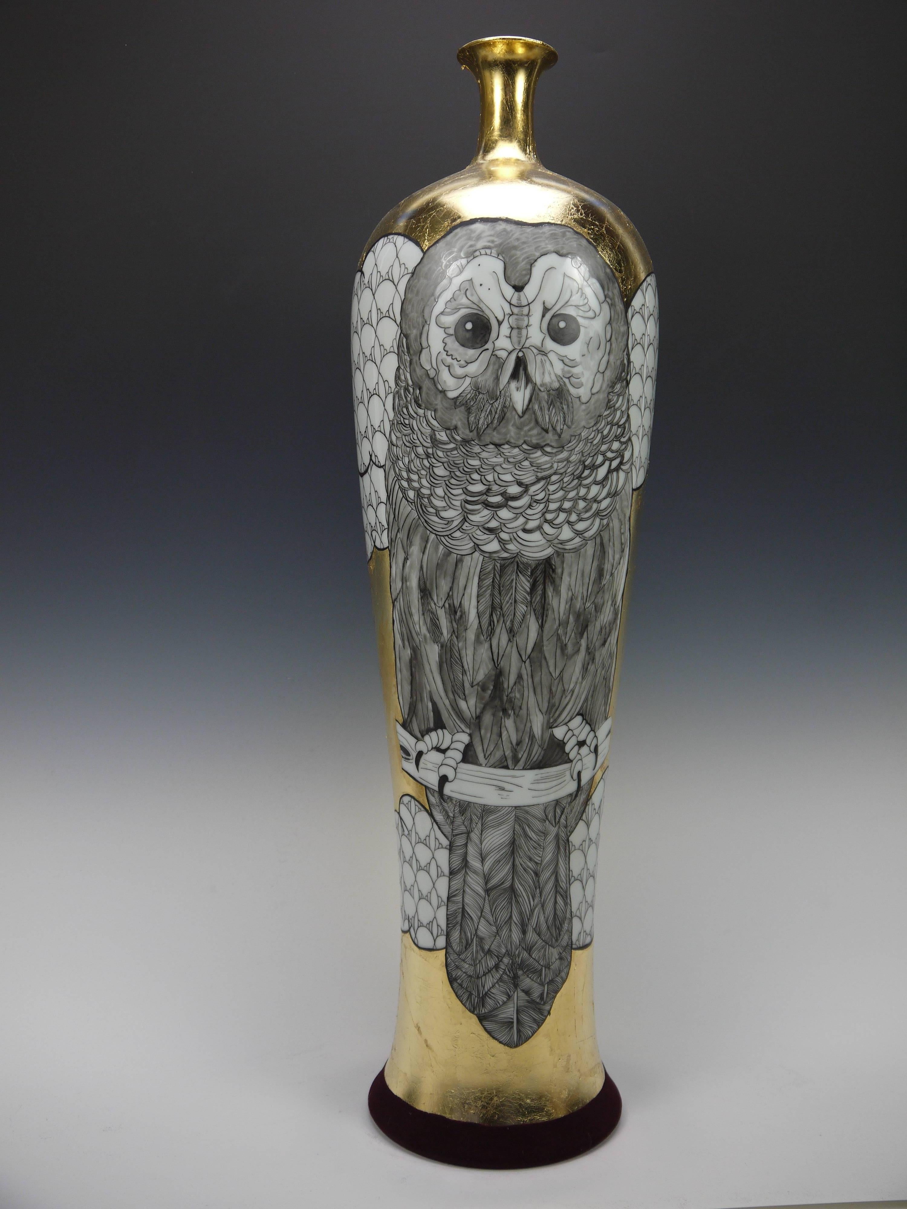 Vase with Owl - Sculpture by Melanie Sherman