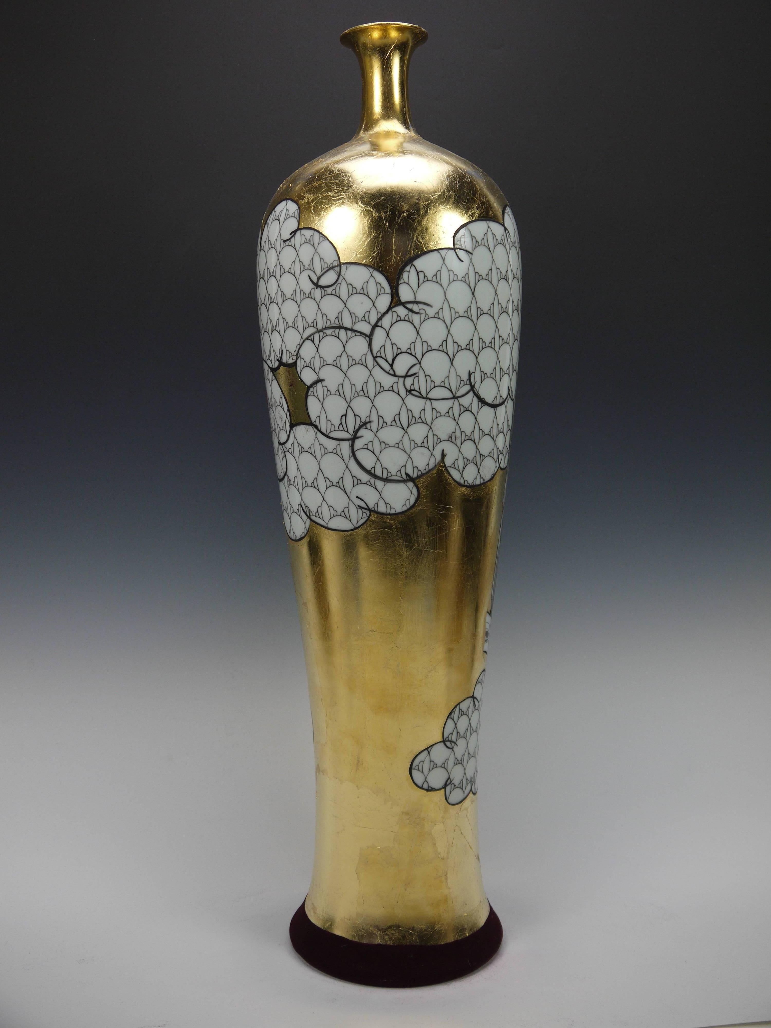 Vase with Owl - Gold Figurative Sculpture by Melanie Sherman