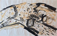 Sans titre III (lavis à l'encre de Chine sur papier fait main, art moderne, tons ocres)