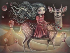 Abyss (Surrealismo pop, Chica montando un ciervo, Paisaje onírico del desierto)