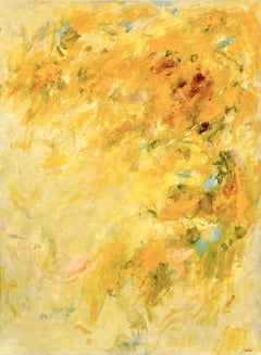 Que brille el sol (abstracto gestual, cálido, luminoso, tonos amarillos dorados)