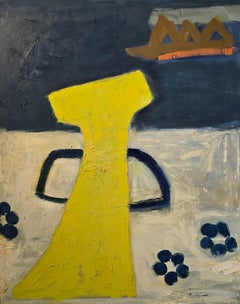 Recipiente (figurativo frente a (Abstracto, vibrante, tonos amarillos y azules, floral)