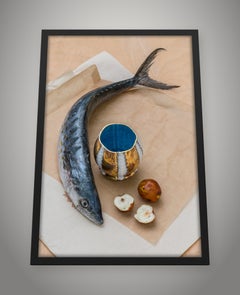 Cup with Fish, Fruit (Memento Mori, Vanitas Still Life, Porcelain, Mackerel)