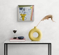 Yellow Vase (Figurative vs. Abstract, Still Life, Soft Blue and Ochre Hues)