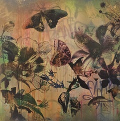 You Give Me Butterflies No. 2 (Graffiti Botanical, Mixed Media, Gold Leaf)