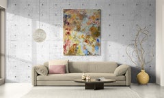 « Affluent de lumière » (Abstrait gestuel, teintes chaudes, nuances de corail et d'olive, atmosphérique)